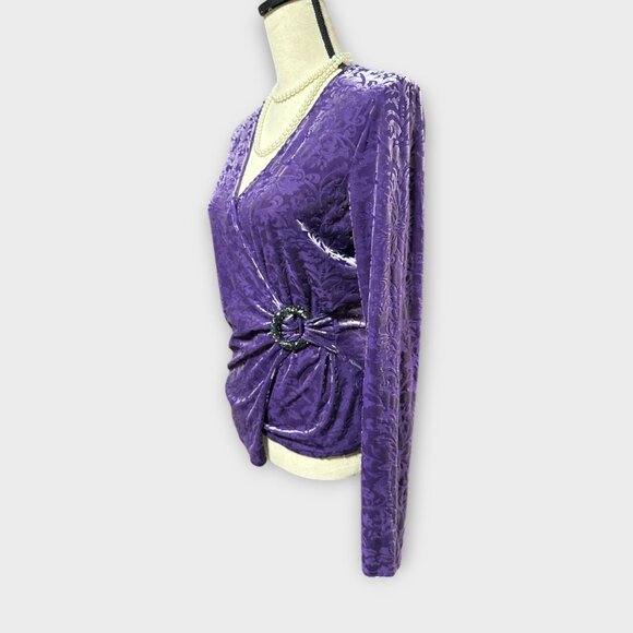 Josephine Chaus Womens Sz L Purple Burnout Velvet Top Stretchy Beaded Ring Soft - Picture 3 of 10